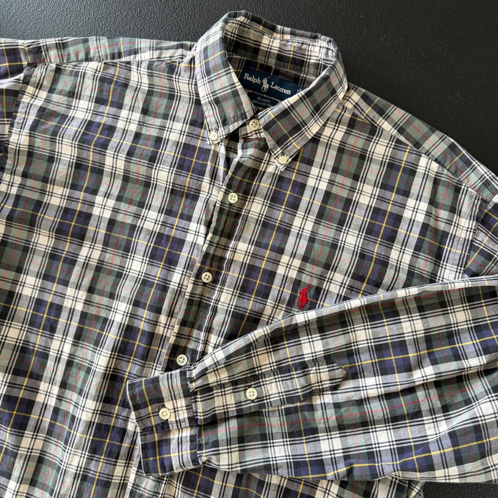 Polo Ralph Lauren Blake Mens Medium Plaid Button Down Shirt Long Sleeve Cotton